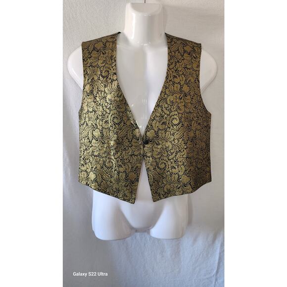 Vtg Lana Lee 90's Boho Retro Gold & Black Brocade Sleeveless Vest Women's Size 8 - Picture 3 of 9
